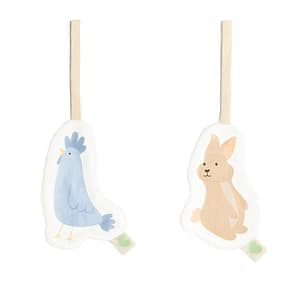 Pack doudou attache-tétine, Coffret avec deux doudous attache tétine lapin et poule. crée par amour pastel création artisanale et confection de doudou attache tétine et coussin doudou. fabriqué dans notre atelier en France