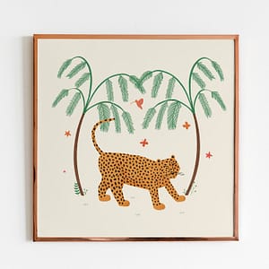 affiche d'une illustration trop mignonne pour enfant et bébé de Léon le léopard idéal pour offrir ou décorer sa chambre