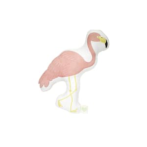 coussin doudou animal flamant rose, vue de face, fabriqué avec amour en France
