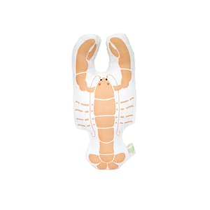 coussin doudou animal en forme de homard de couleur rouge orangé, vue de face. fabrication française