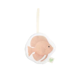 doudou attache tétine poisson en tissus de couleur rose, vue de face, fabriqué avec amour en France